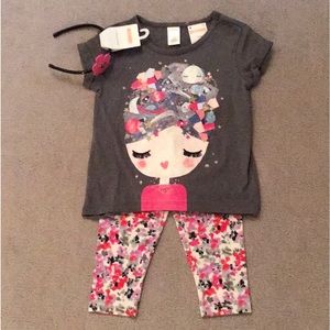 Gymboree Top, Leggings, Headband NWT